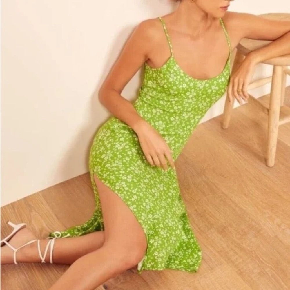 Reformation Green Floral Midi Dress